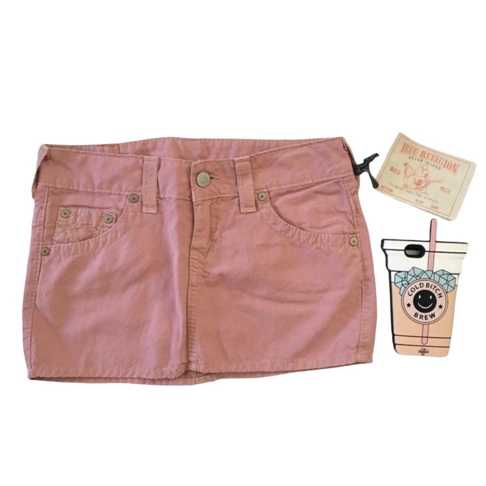 new True Religion ʊ Lizzie Lightweight Denim Mini Skirt ʊ Faded Red ʊ Size 4 27 - Picture 1 of 16